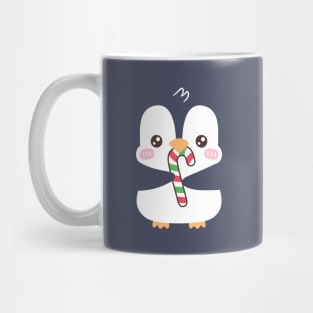 Cute Penguin Munching On Candy Cane Mug